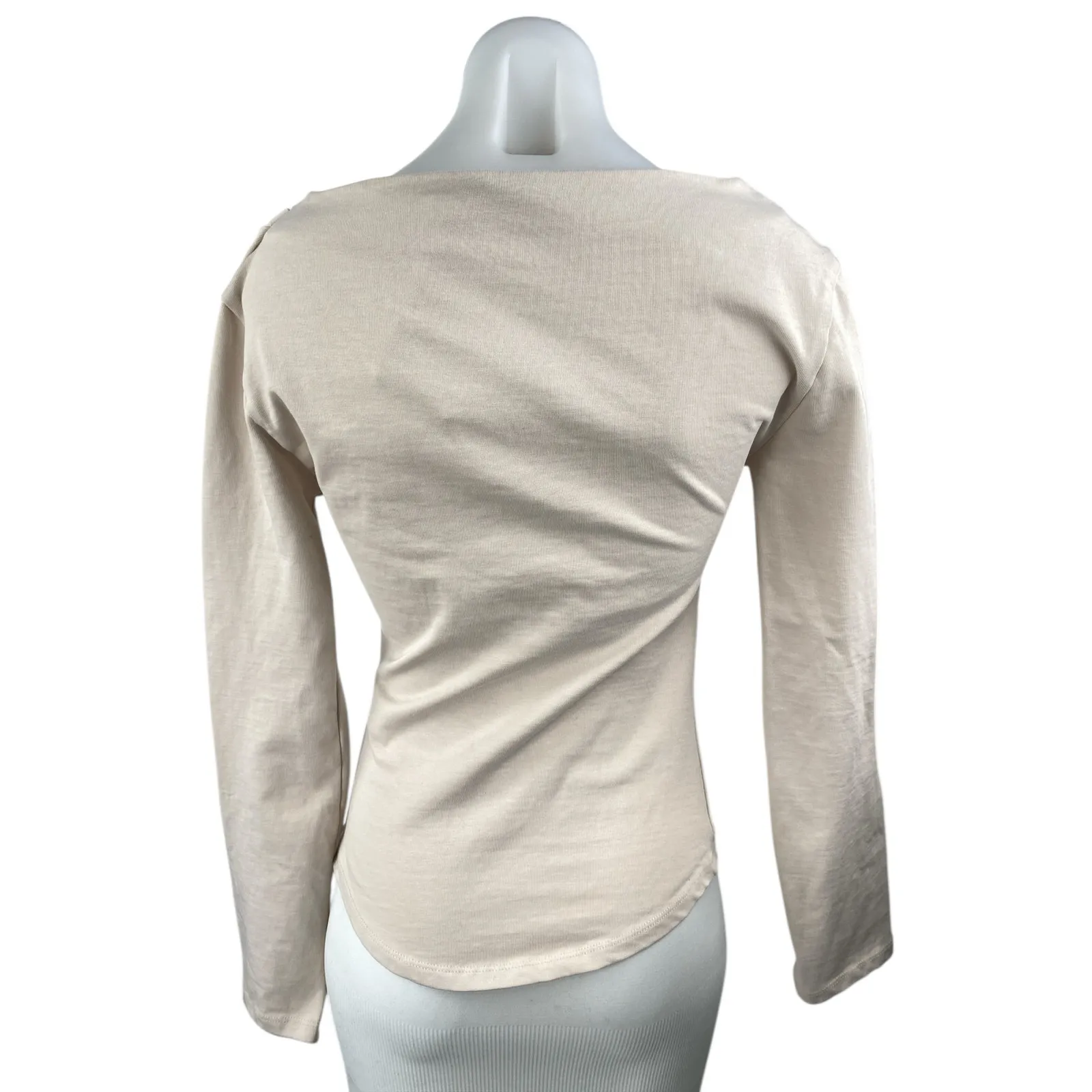 NEW Zara Women Beige Nude Long Sleeve Boat Neck Drape Soft Blouse Top Size S - Image 2