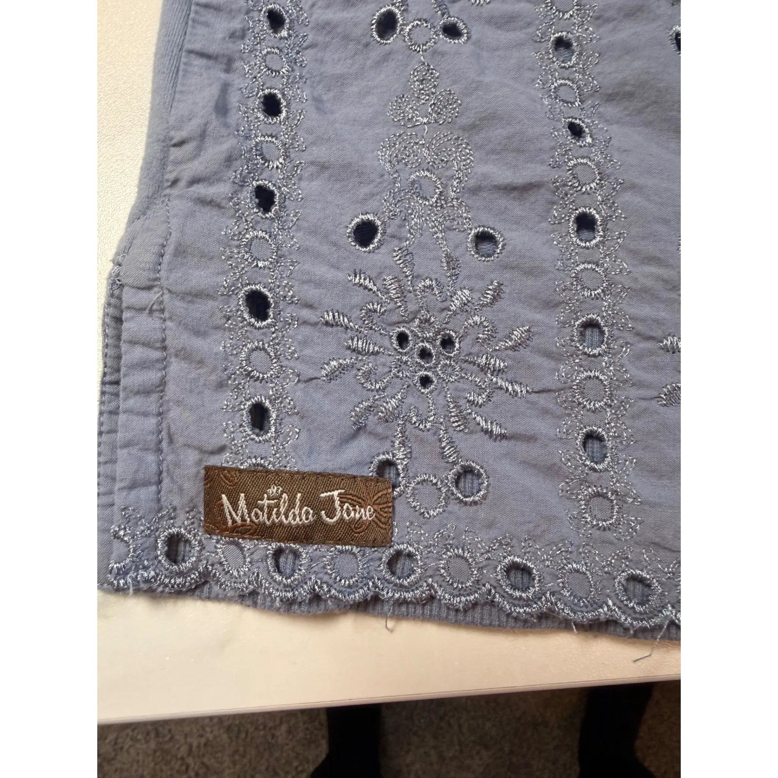 Matilda Jane Blue Embroidered Eyelet 3/4 Sleeve Casual Top Women's Size S - Image 4