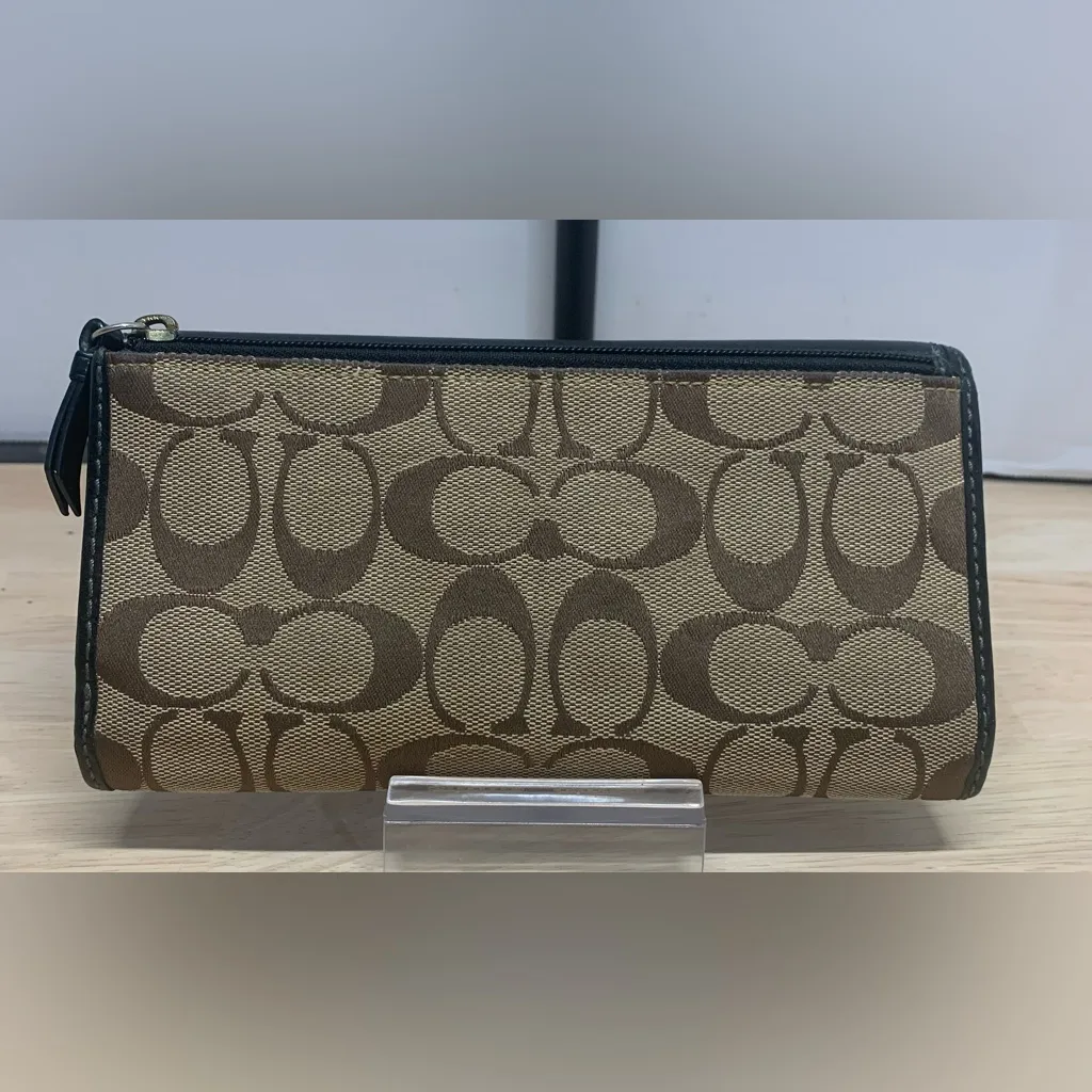 Coach Vintage Bleecker Signature Jacquard Checkbook Wallet Brown Pink Tattersall - Image 2