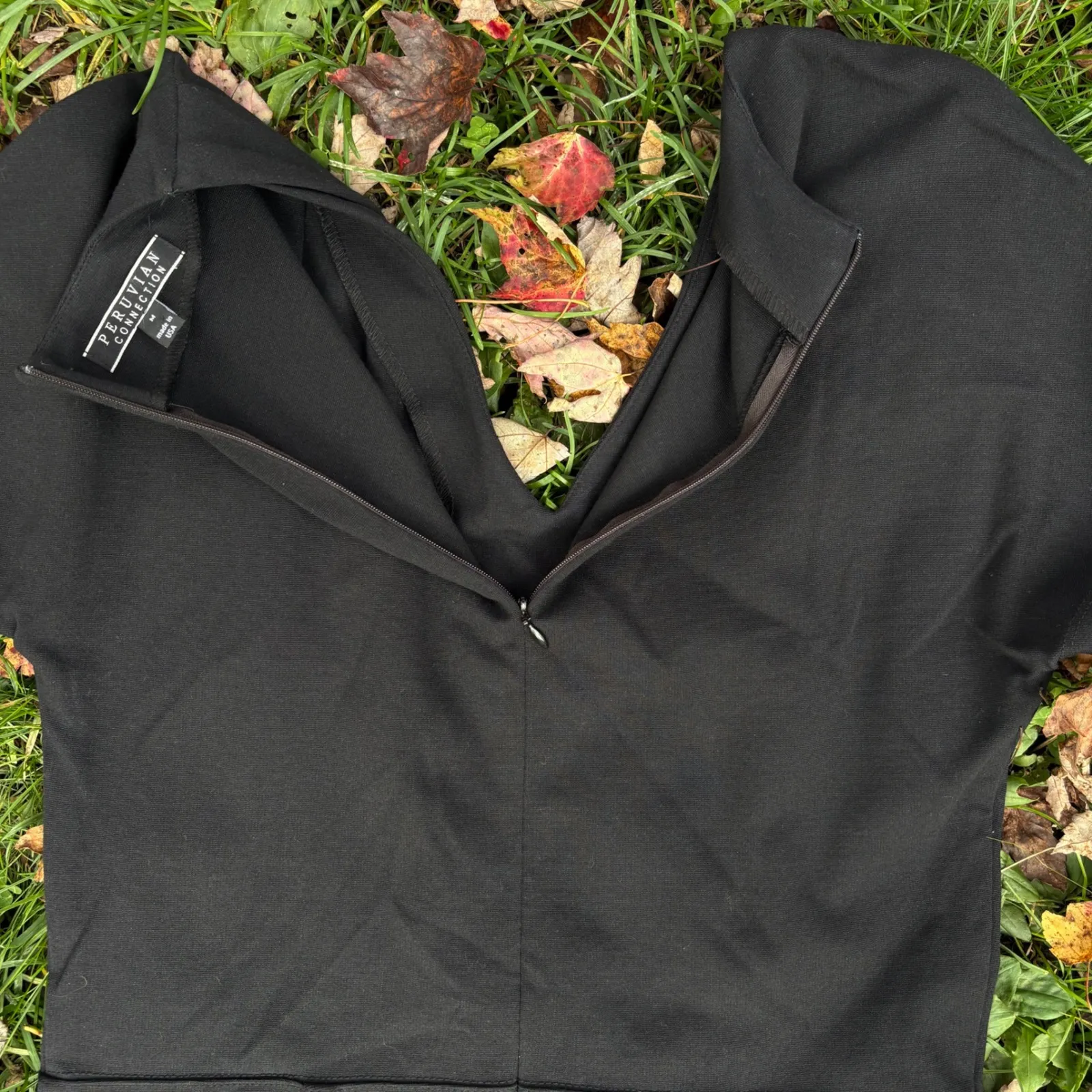 Peruvian Connection Black V-Neck Short Sleeve Structured Ponte Midi‎ Dress M - Image 9