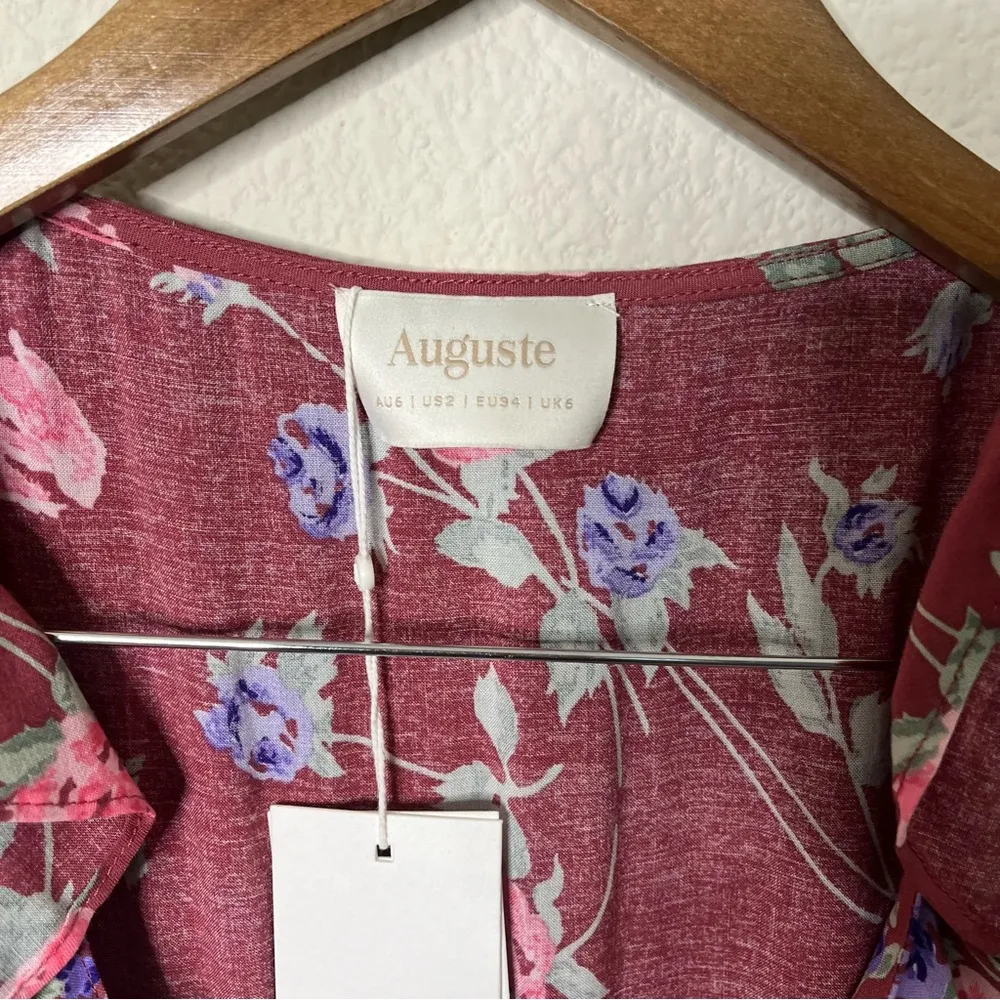 NWT Auguste The Label Pink Floral Dress 1/2 Sleeve Ruffle Mini Womens Size 2 - Image 5