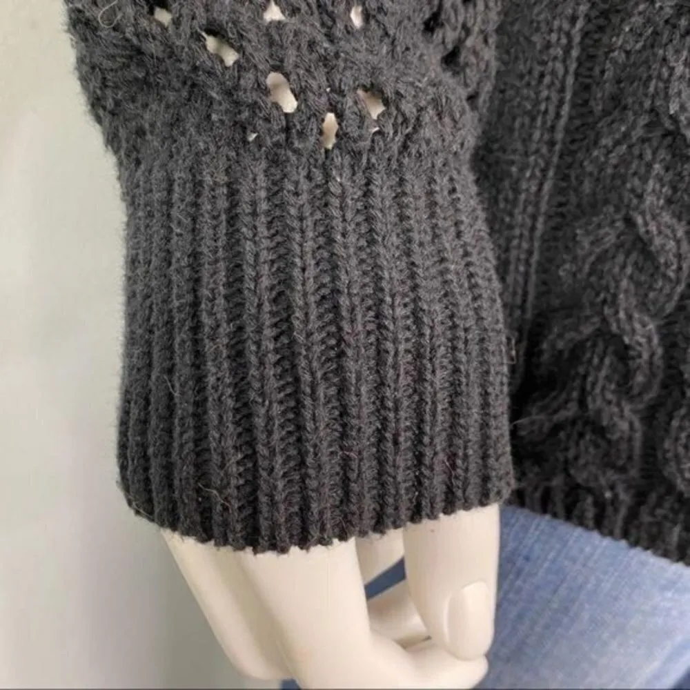 Bar III Black V Neck Knit Sweater Sheer Back Overlay Long Sleeve Goth Womens L - Image 3