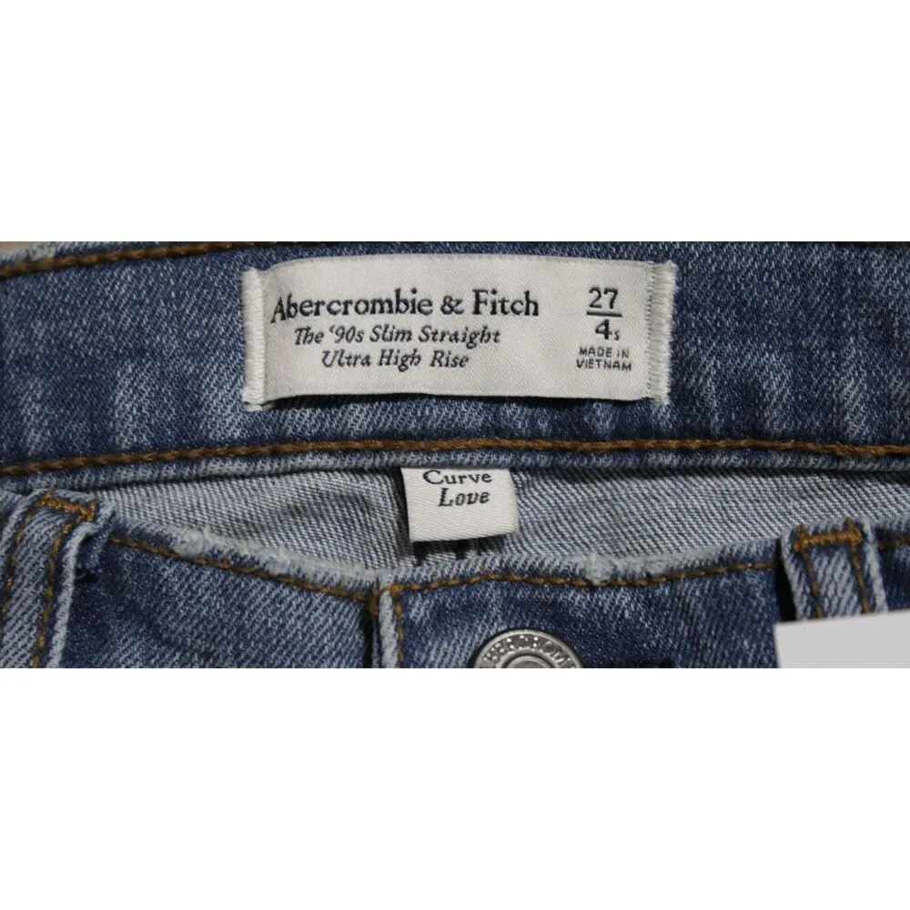 Abercrombie & Fitch Curve Love '90s Slim Straight Ultra High Rise Jeans Sz 27 4S - Image 3