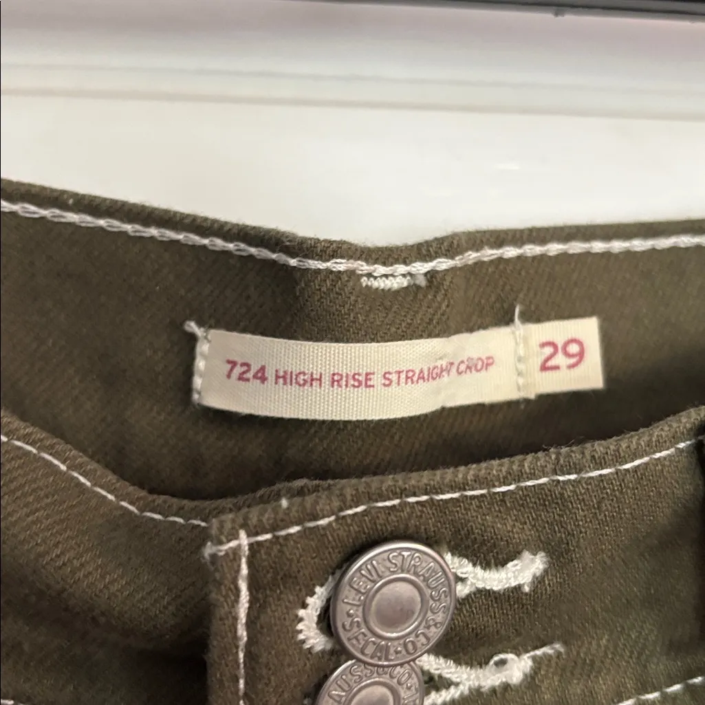 Levi’s High Rise Straight Crop Olive Green Pants Size 29 - Image 2