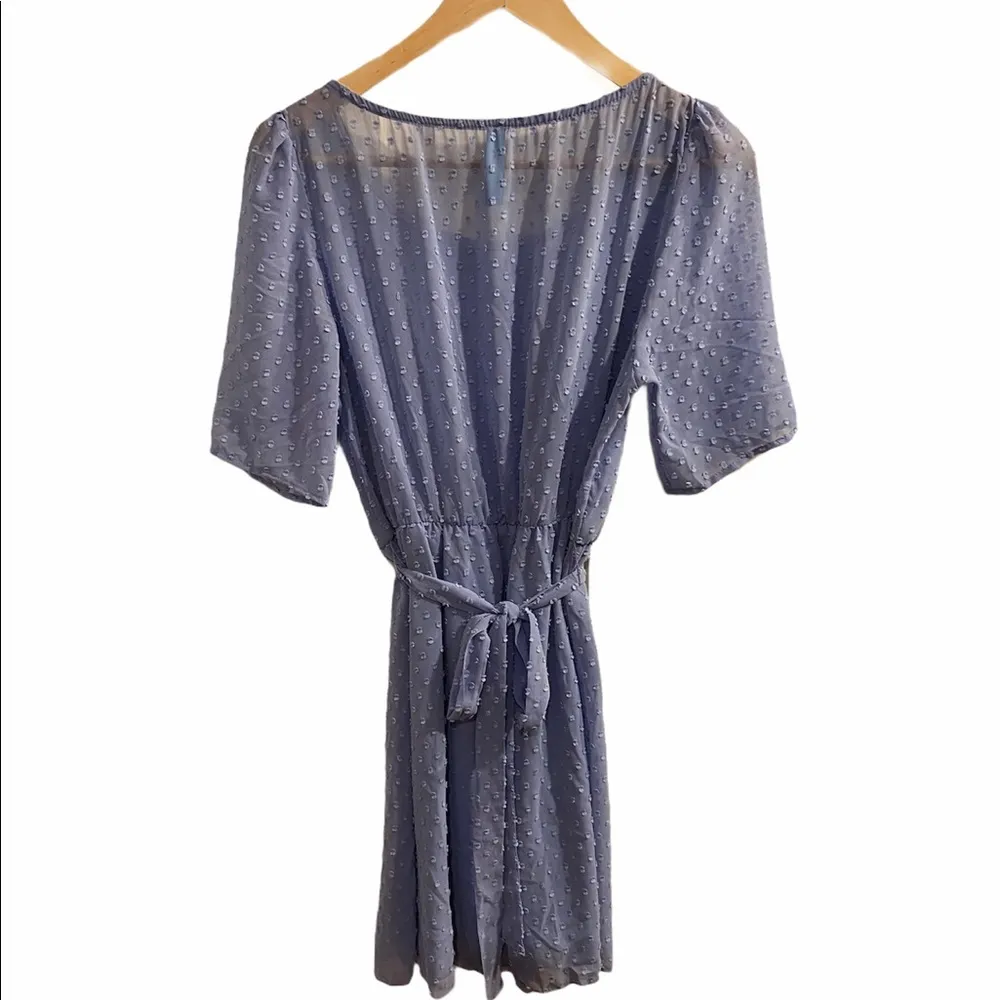 Buttons Large Swiss Dot Light Blue Tie Waist Size Large Dress. - Image 3