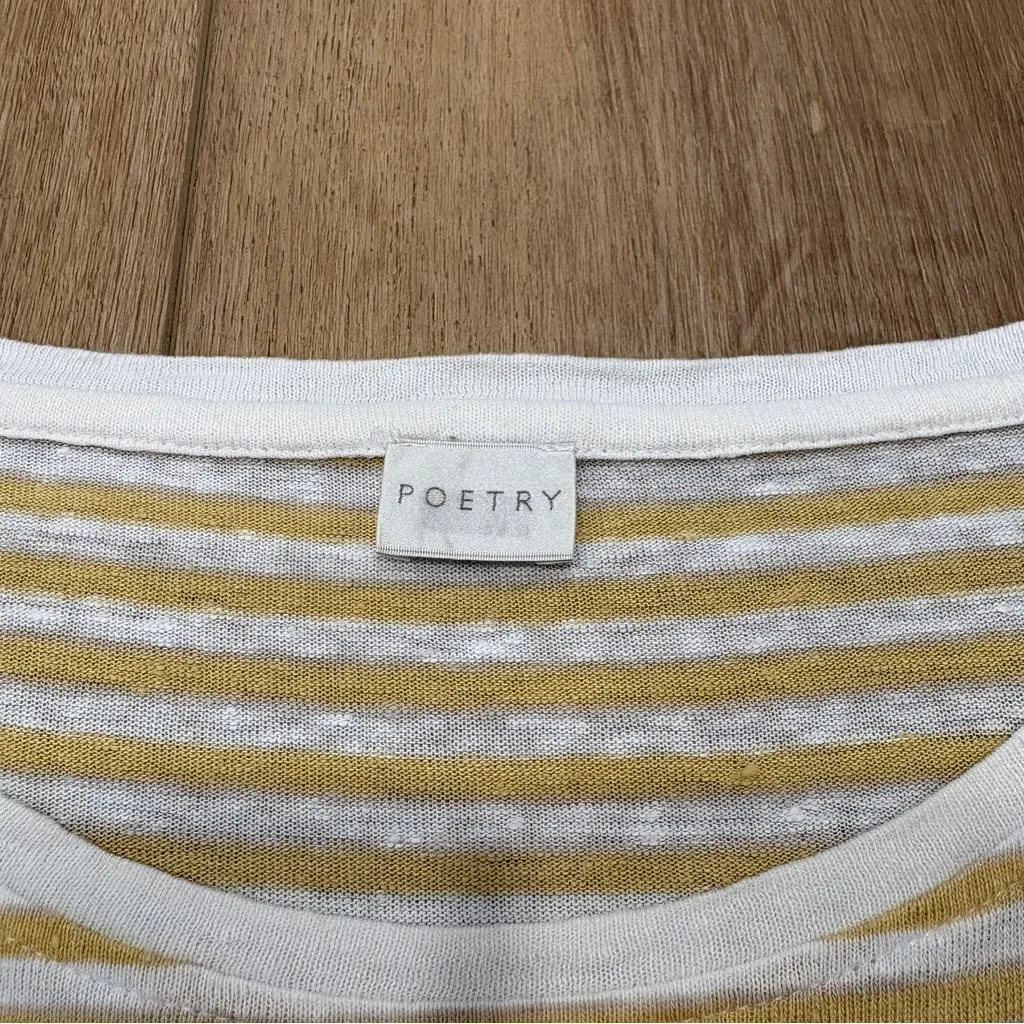 🌟POETRY🌟 STRIPED 3/4 SLEEVES LINEN KNIT TOP YELLOW / WHITE SZ 4 - Image 3