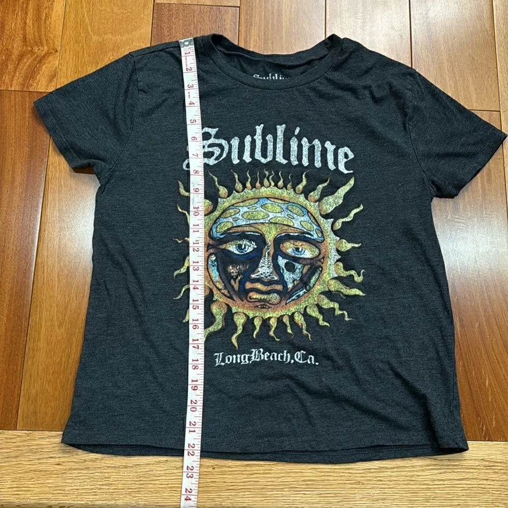 Sublime Black Flaming Sun Long Beach, CA band Graphic T-Shirt Women's Size M - Image 5