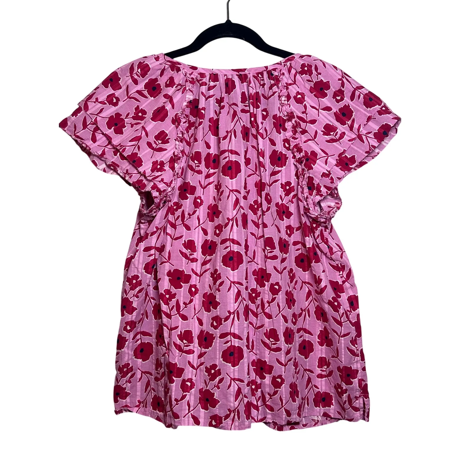 Vineyard Vines Pink‎ Floral Butterfly Sleeve V Neck Tunic Shirt Women's Medium - Image 2
