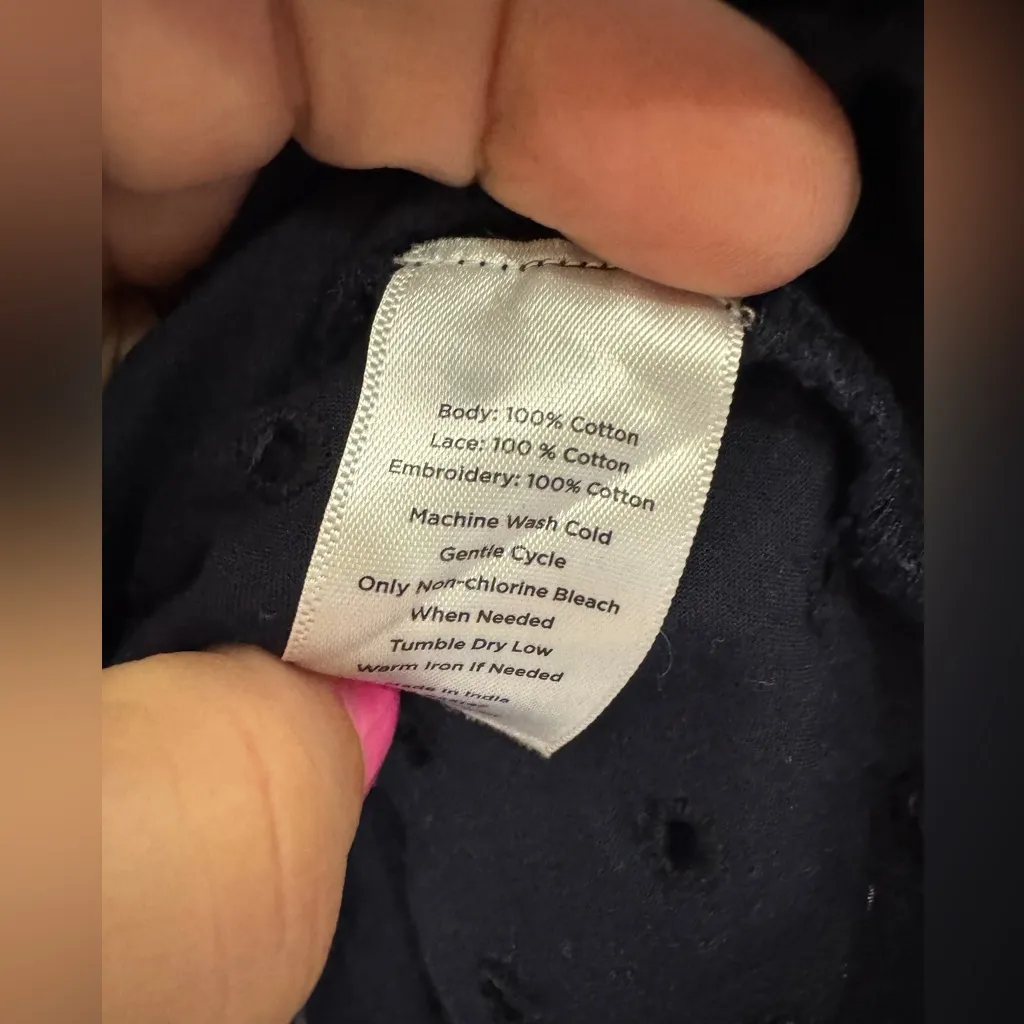 Talbot Navy Blue Eyelet Long Sleeve Button Down Top Large‎ - Image 4