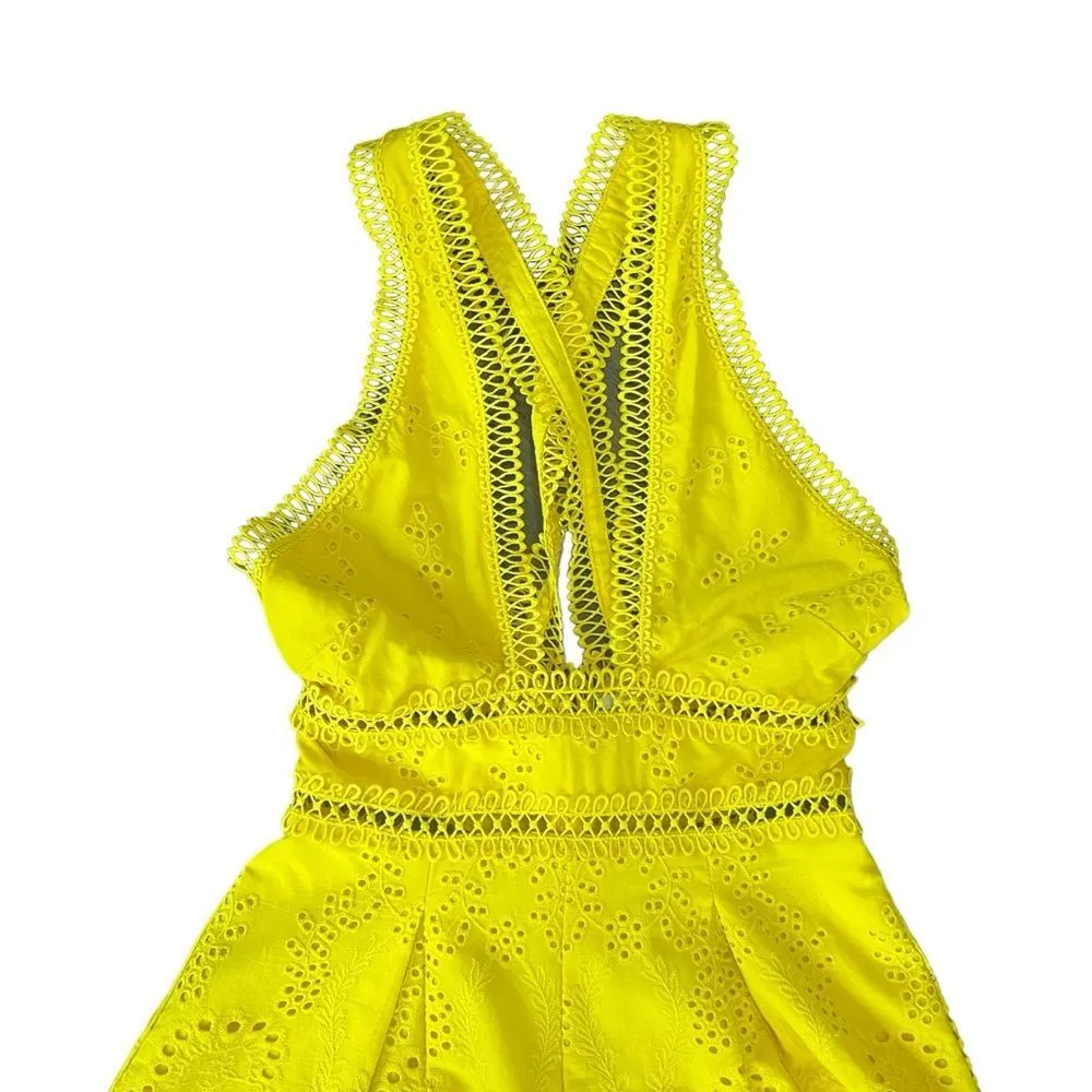 NBD Dreslin Yellow Eyelet Romper Halter Cutout NWT XS - Image 4
