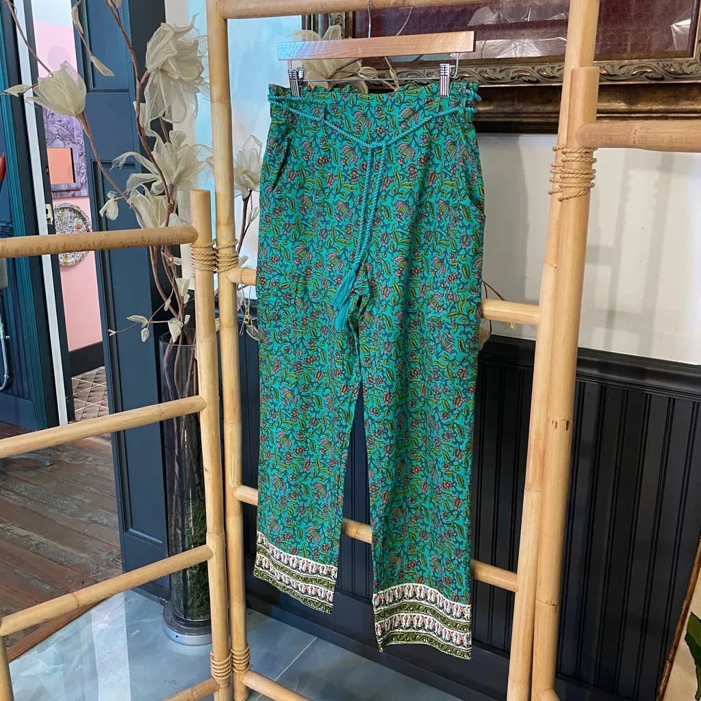 Sundance Vibrant Reef Cotton Cargo Floral Print Teal Pants - Image 3