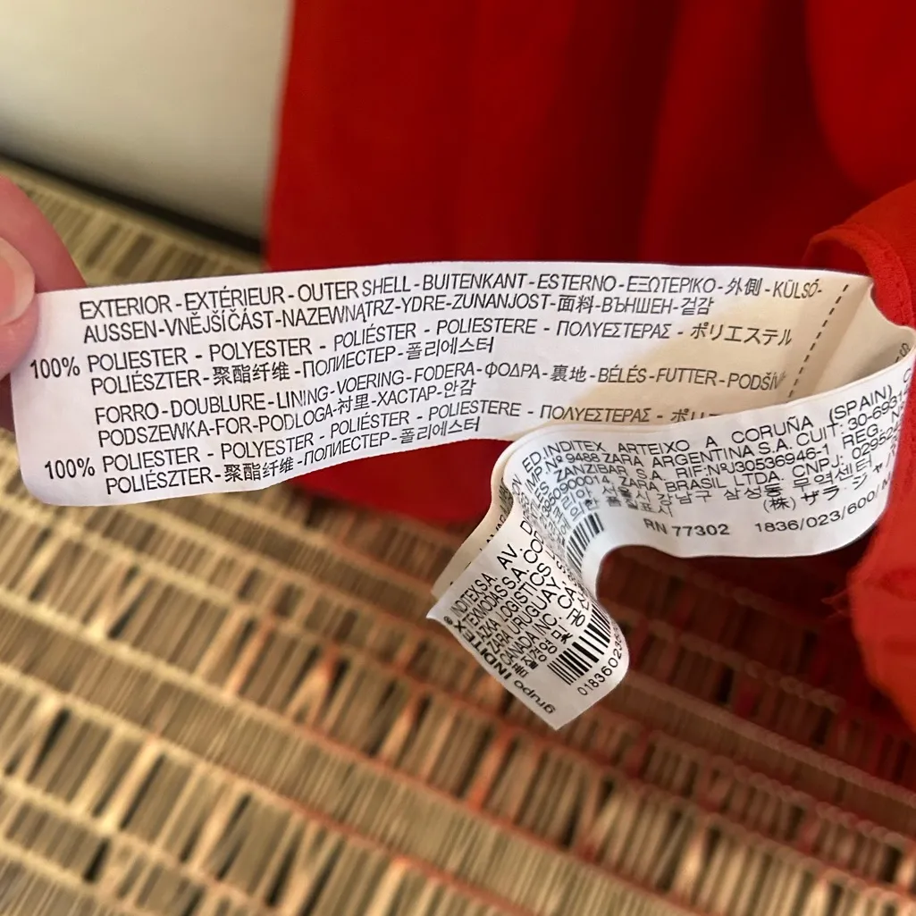 Zara Basic Red 3/4 Sleeve Faux Wrap Lined Mini Dress‎ Size Medium - Image 5