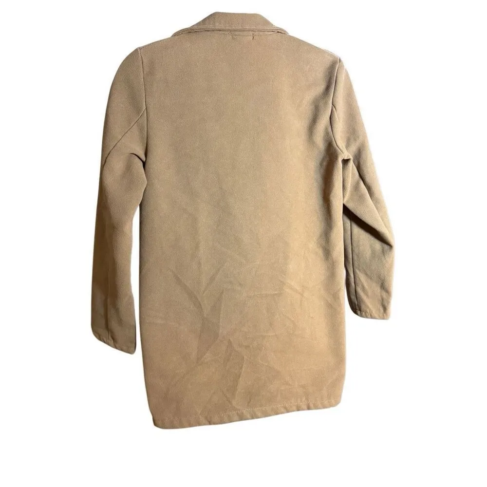 Boohoo  Womens Double Breasted Button Wool Look Coat in Camel Sz S - Image 2