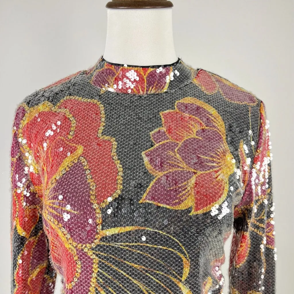 NWOT Farm Rio Shiny Chita Tulle Sequins Floral Multicolor Blouse Size M - Image 6