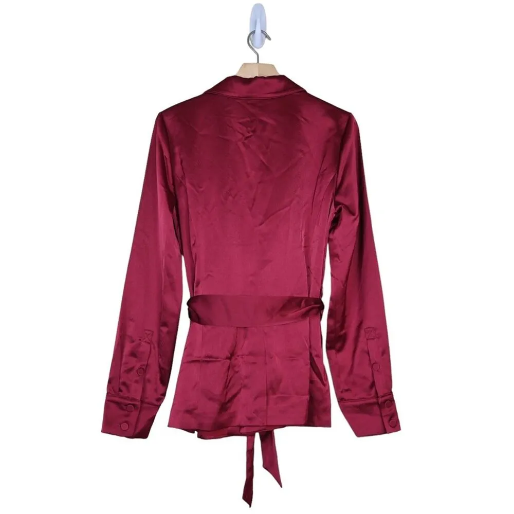 PAIGE Womens M Havenn Tie Waist Lined Satin Blazer in Mulberry NEW - Image 3