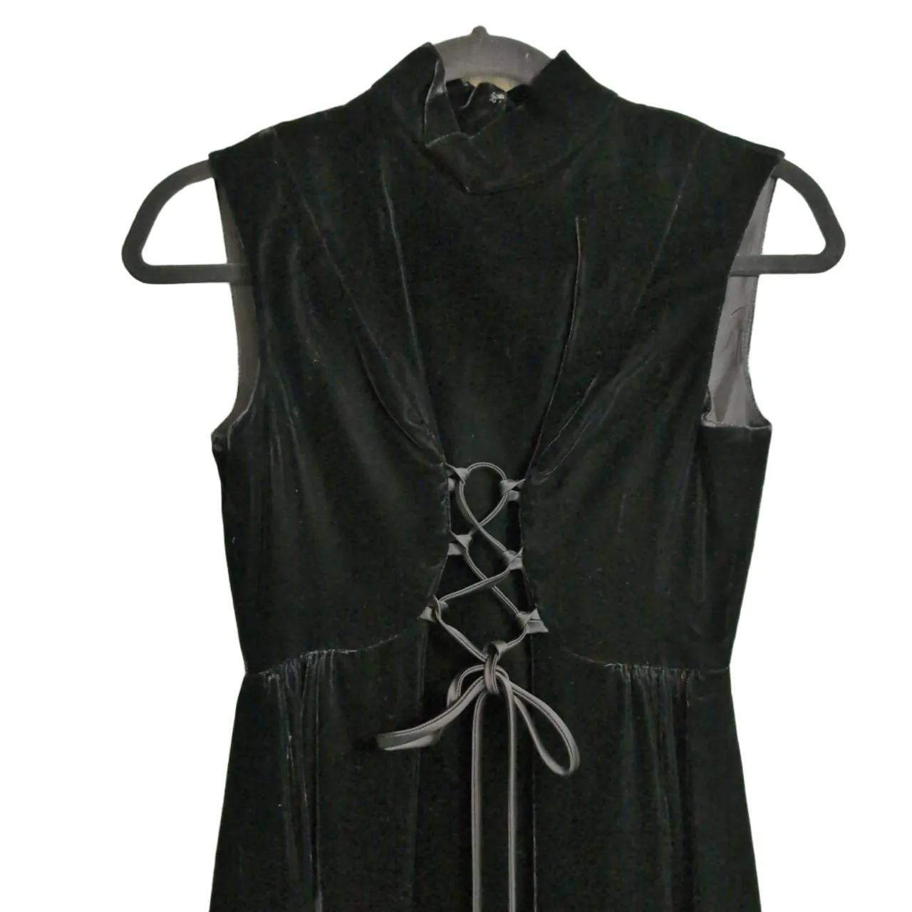 Gay Gibson Black Velvet Mock Neck Corset Lacing Sleeveless Dress Witchy S (est.) - Image 2