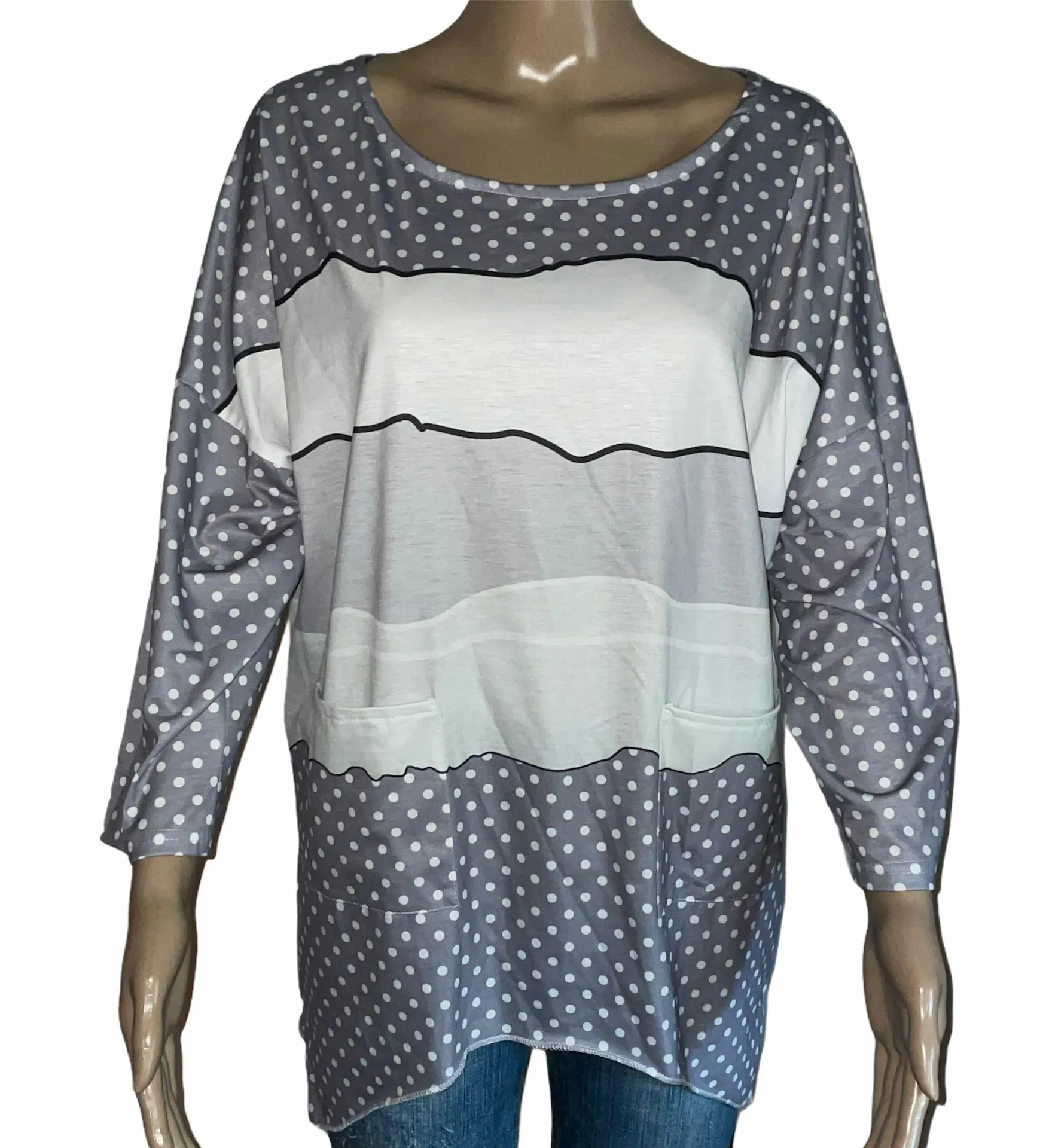 MISSLOOK Wavy Stripes And Polka Dots Top - Image 2