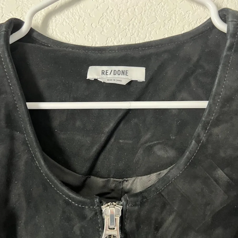 $690 NWT RE/DONE 60s SUEDE BELTED BLACK MINI DRESS SZ SMALL - Image 4