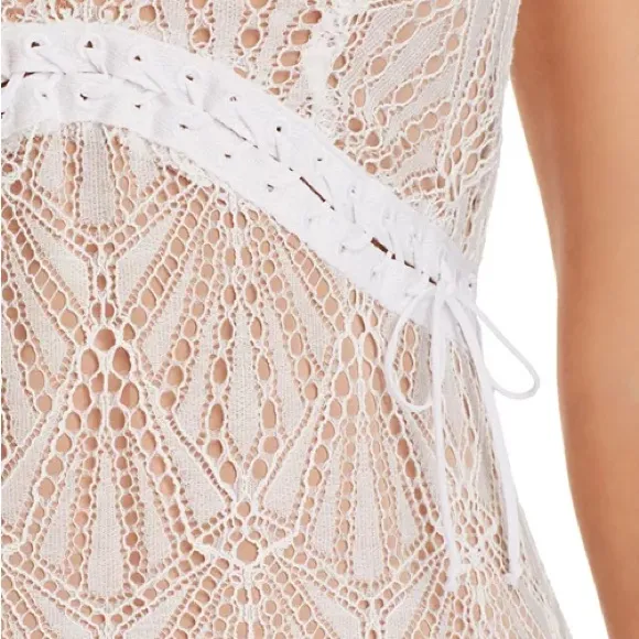 For love and Lemons white lace tie trendy Elegant Lace Asymmetrical Dress - Image 4