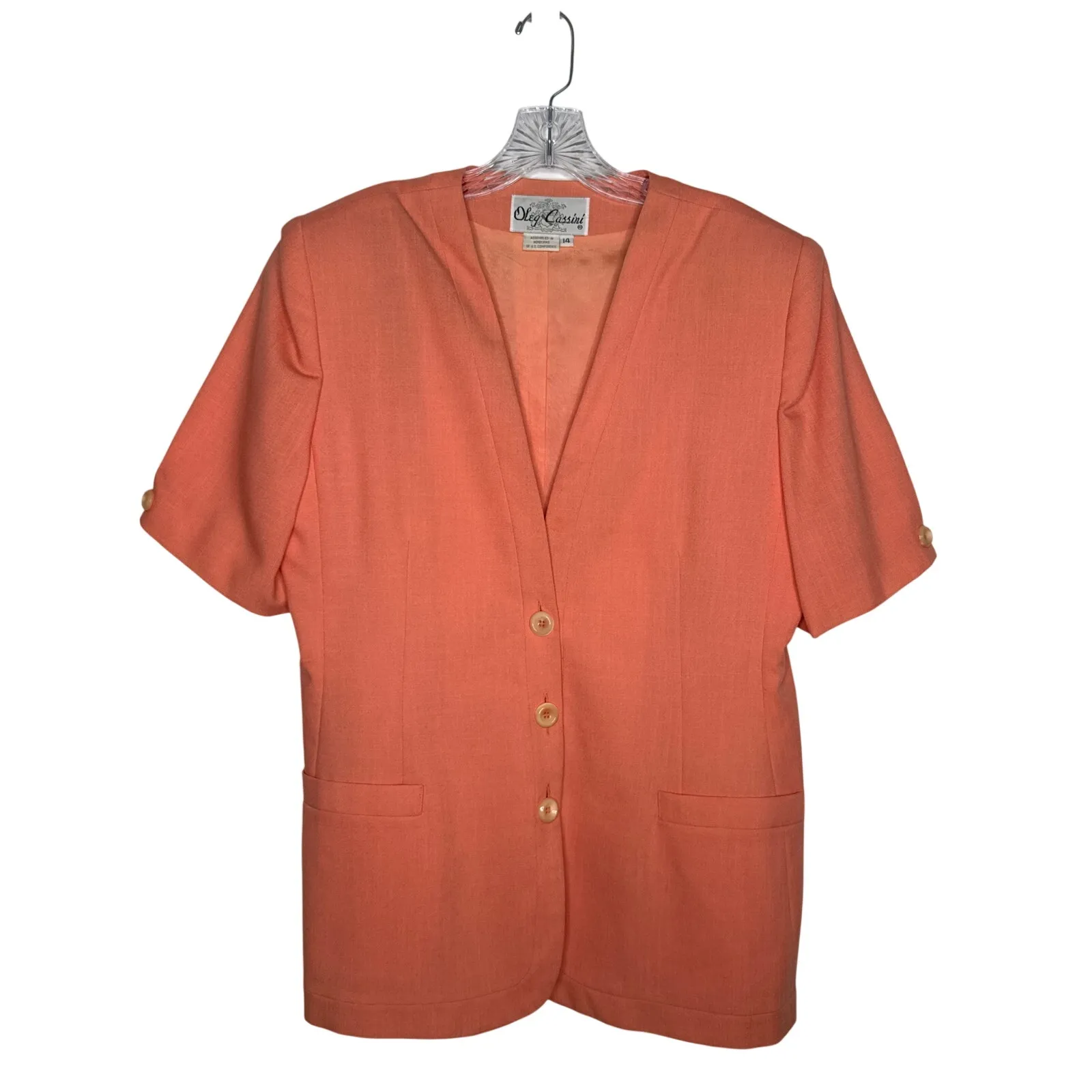 1980s Oleg Cassini peach two piece skirt suit size 10 - Image 2