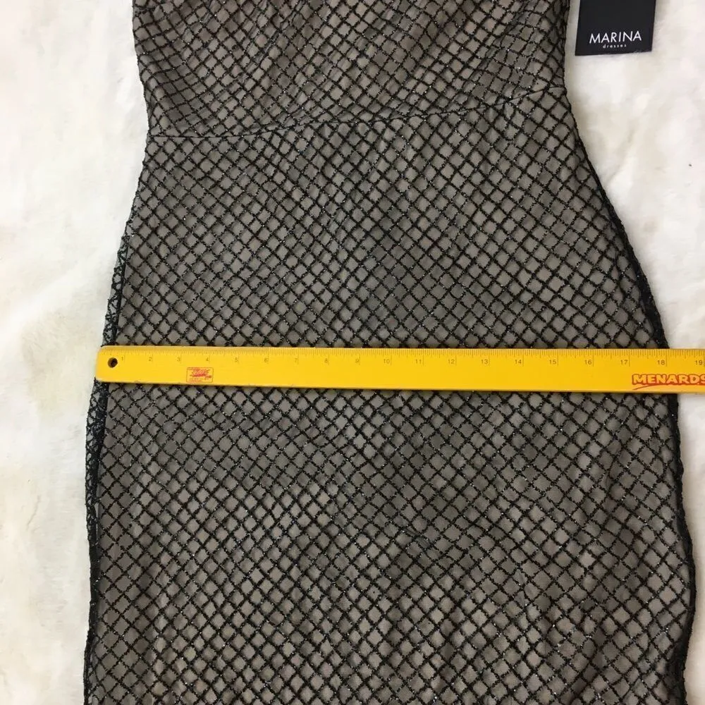 Marina‎ Black Mesh Glitter Nude Formal Gatsby Wedding Formal Dress Gown Train 6 - Image 8