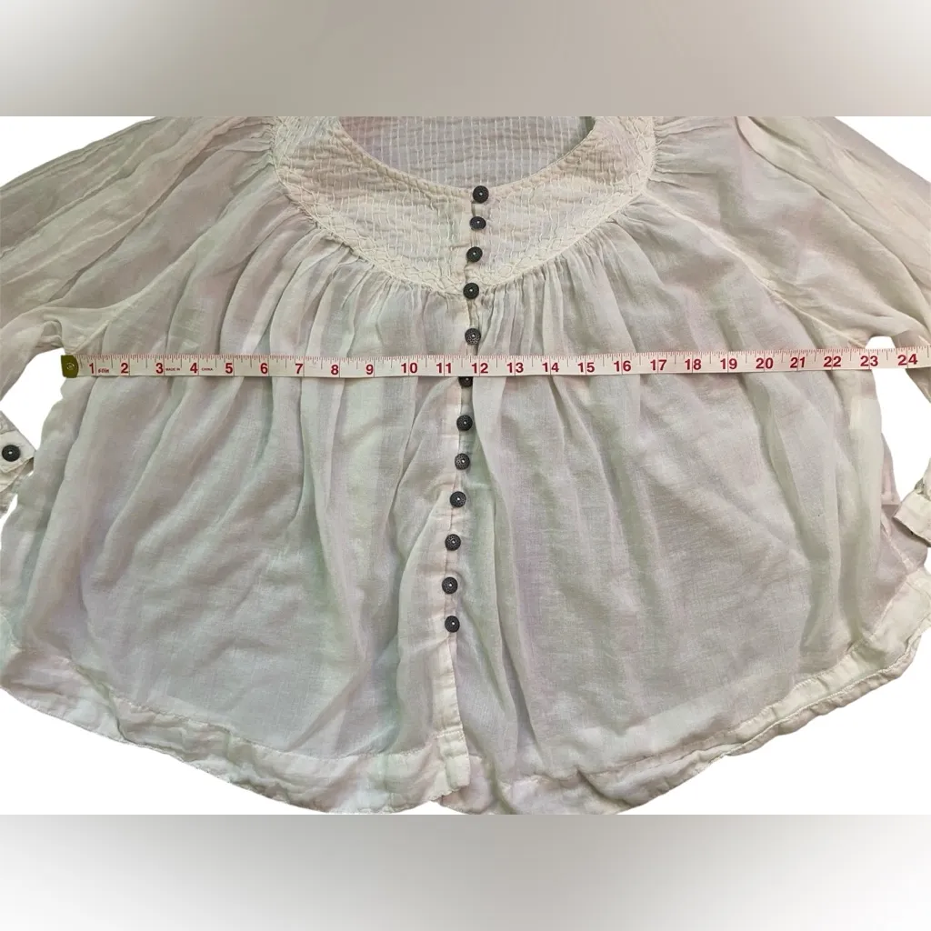 We The Free White Flowy Cotton Button Down Cool Meadow Boho Top - Image 10