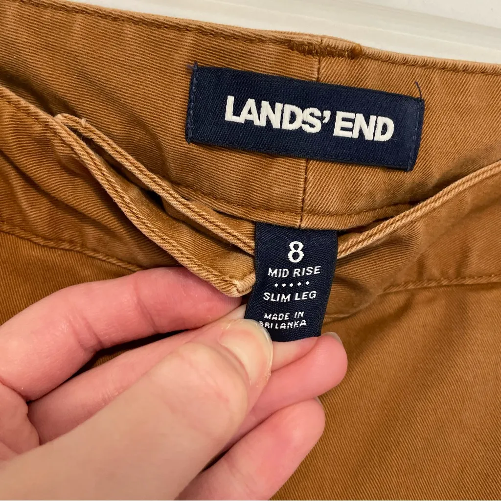 LANDS’ END Mid Rise Slim Leg Chino Crop Pants Brown Cotton Cropped Chinos Work 8 - Image 7