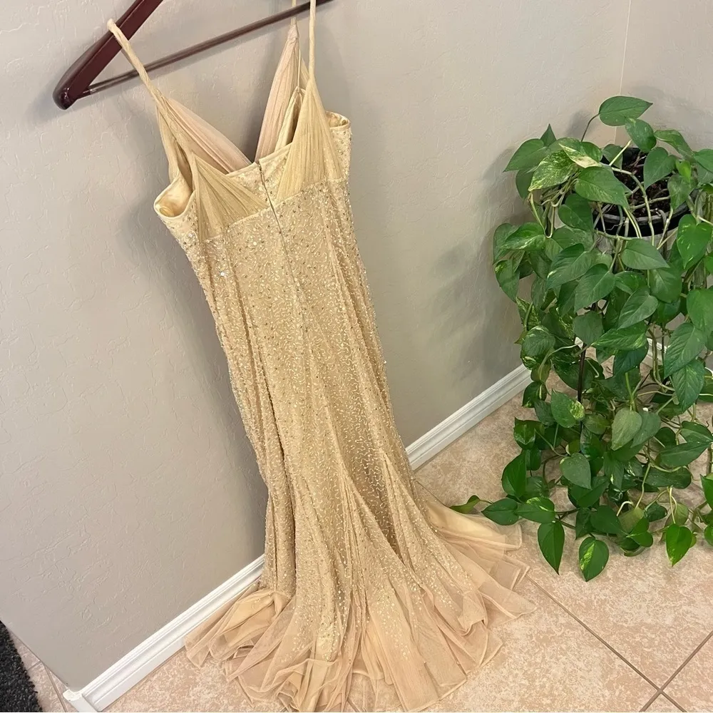 Teri Jon by Rickie Freeman heavily sequinned mermaid style gown, honey beige, 6 Tan - Image 11