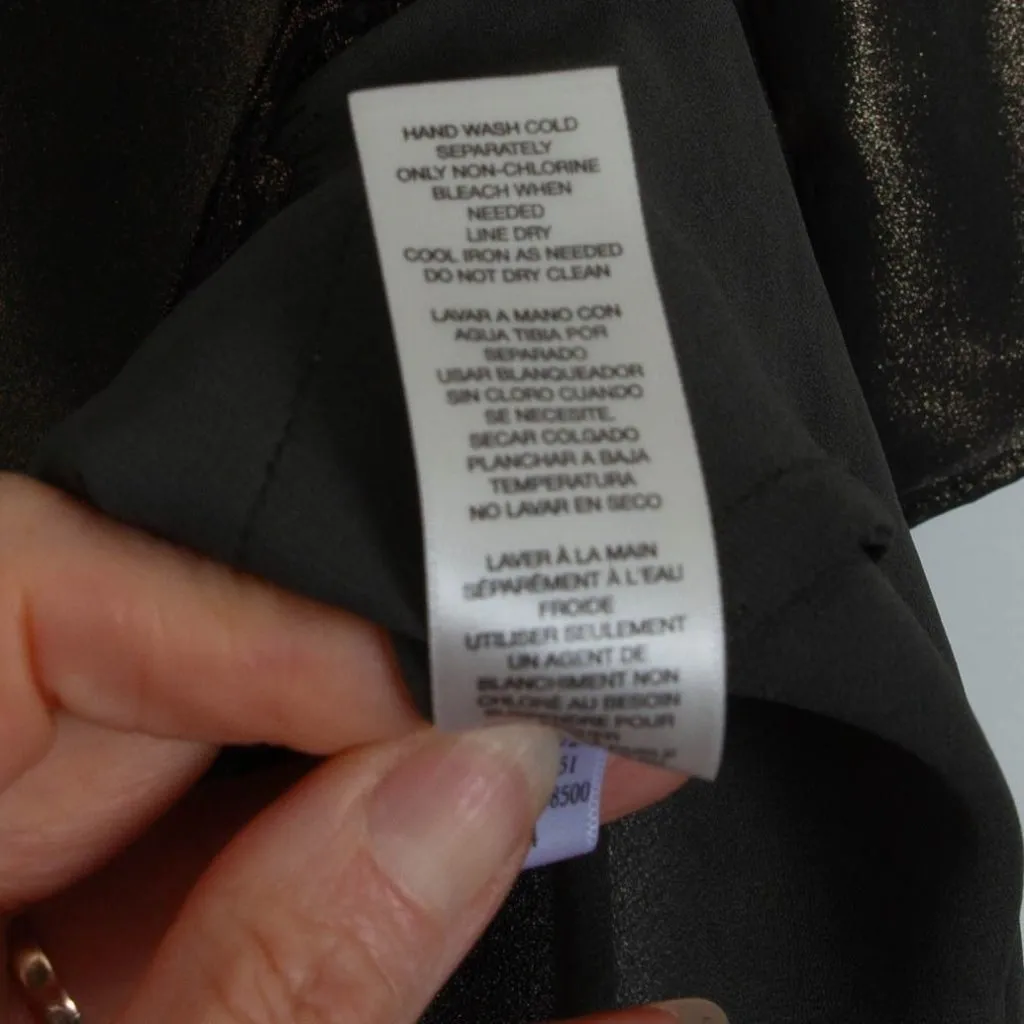 Chicos Womens Metallic Lace‎ Shark Bite Top Size M 1 Green 3/4 Roll Tab Sleeve - Image 7