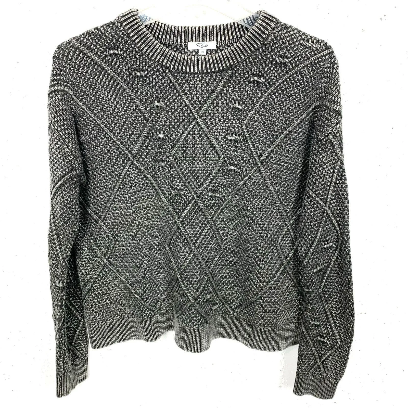 Rails Womens Lisette Vintage Black Textured Sweater Cropped Crewneck Size XS - Image 3