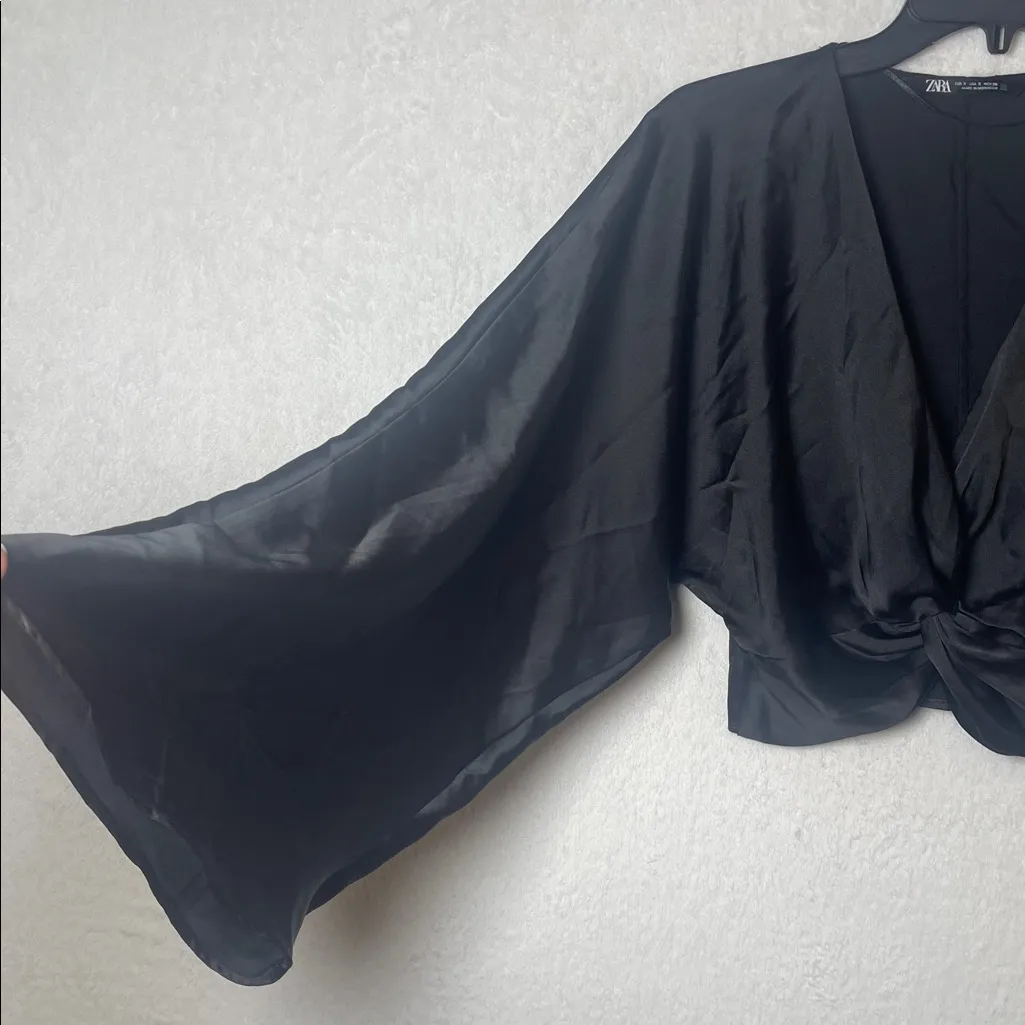 Zara Black Satin Wrap Top, Long Sleeve - Image 7