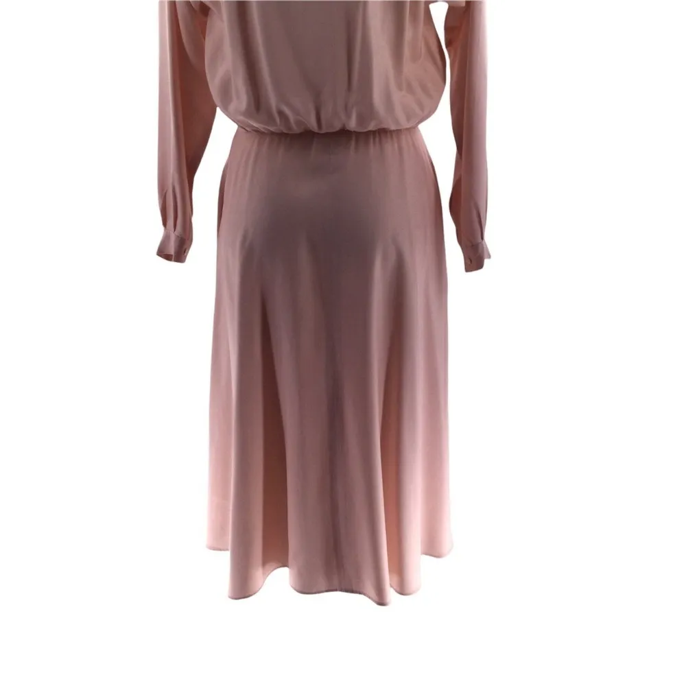 Vintage Liz Claiborne 100% Silk Pink Button Down Long Sleeve Shirt Dress - Image 3