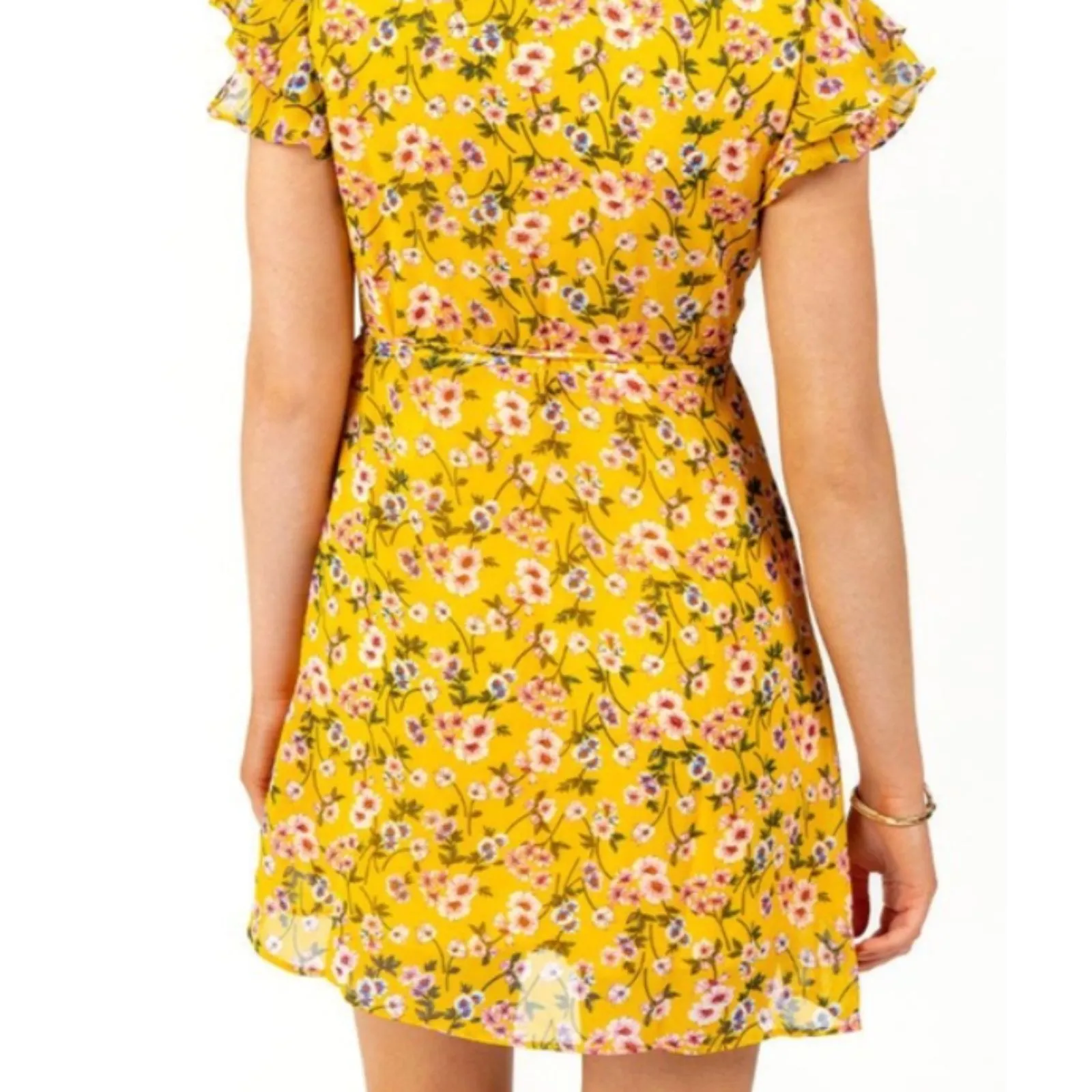 Harper Heritage Dora Yellow Floral Ruffle Mini Wrap Dress Playful Summer Chic M - Image 9