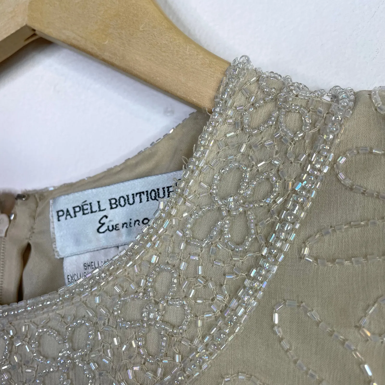 Vintage Papell Boutiqe Cream Silk Beaded Flower Art Deco Glam Blouse Top 14P M L - Image 4