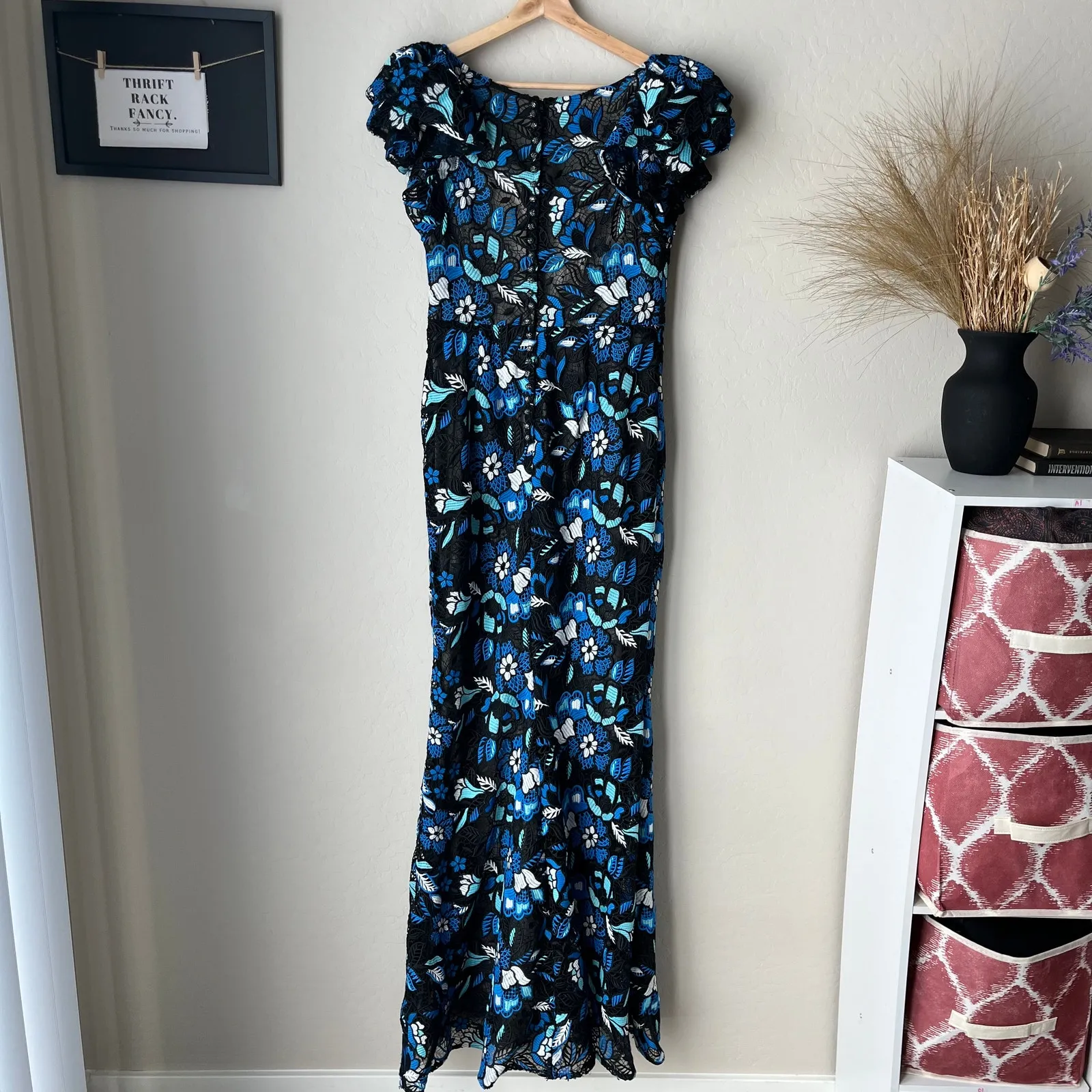 NEW Alexander by‎ Daymor Gown Blue Black Lace Embroidered Dress Blk Blue Sz 6 - Image 6