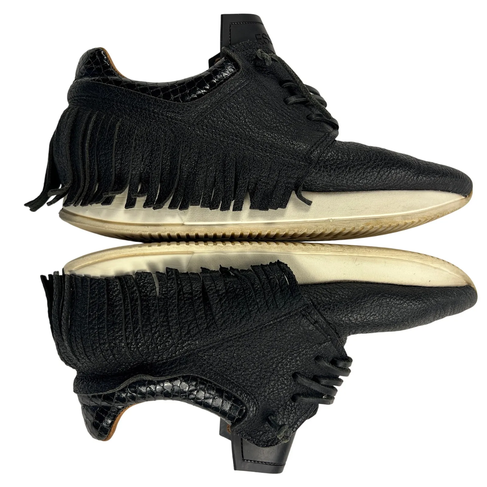 Esseutesse Fringe Leather Sneaker Rare Black on Black Italian Size 37 (US 7 - Image 16
