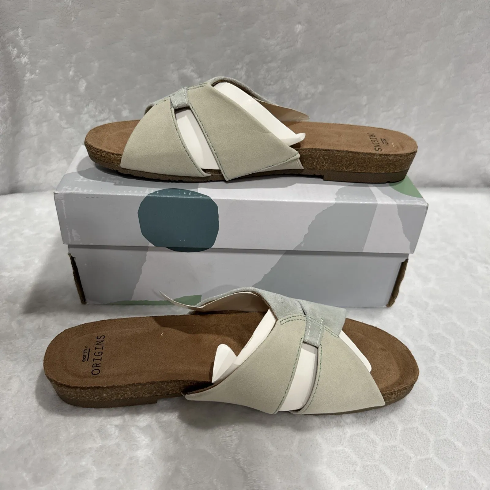 Earth Origins Womens Suede Slide Flat Sandals Lexi Seafoam Size 8.5W Comfort - Image 5