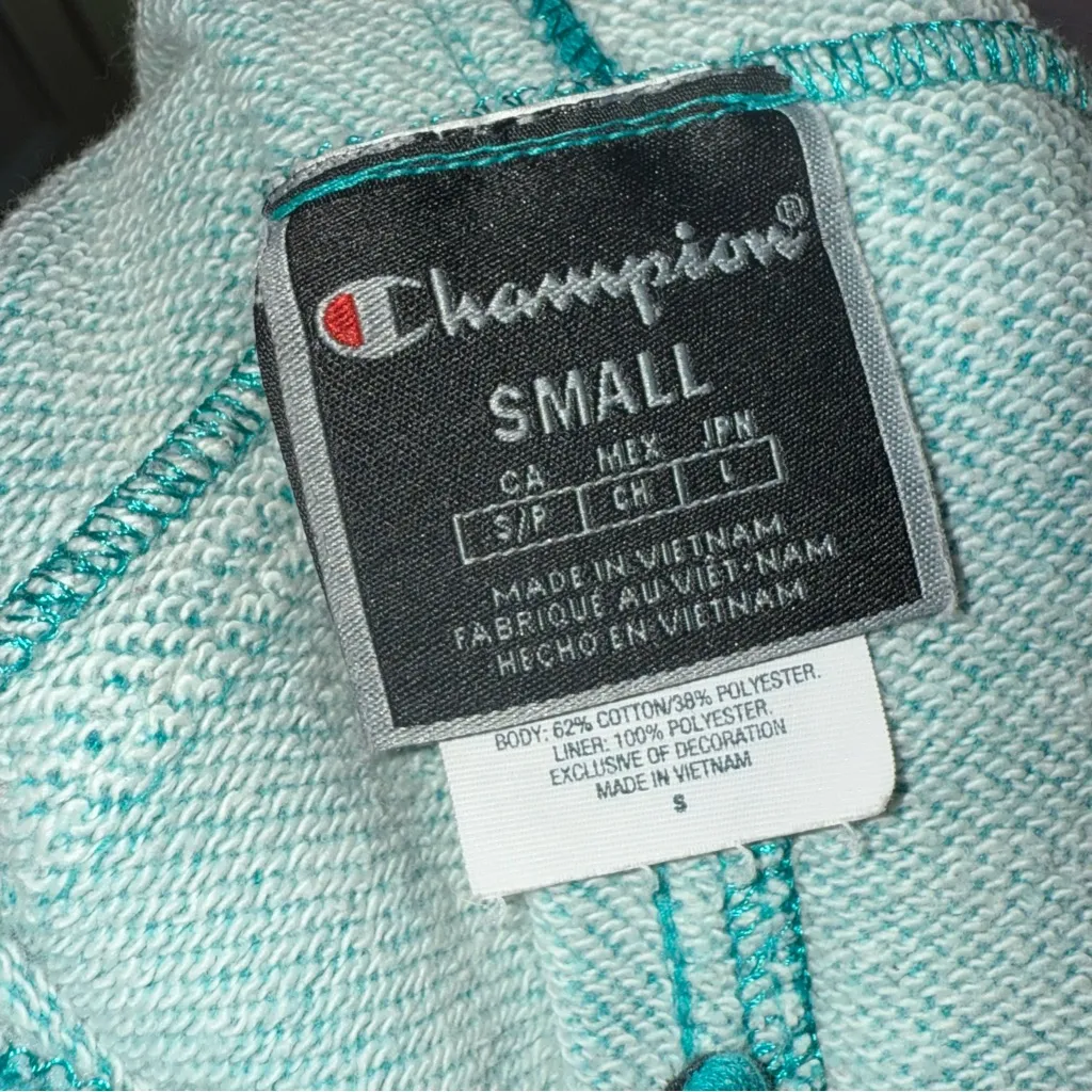 CHAMPION Unisex Reverse Weave French Terry Shortall Overalls Teal Sz Small 90s - Image 6