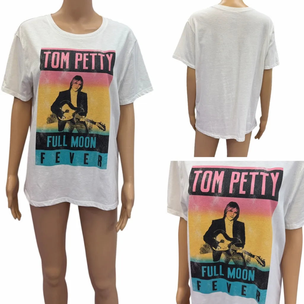 Tom Petty Heartbreakers Graphic Tee White Sparkle Hybrid Apparel Womens Medium - Image 2