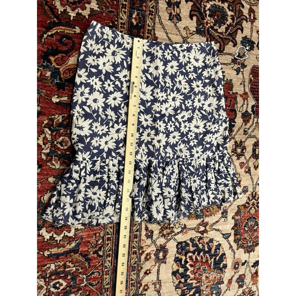 Ralph Lauren Collection Linen Blue White Floral Ruffle Hem Size 8 Made in USA - Image 6