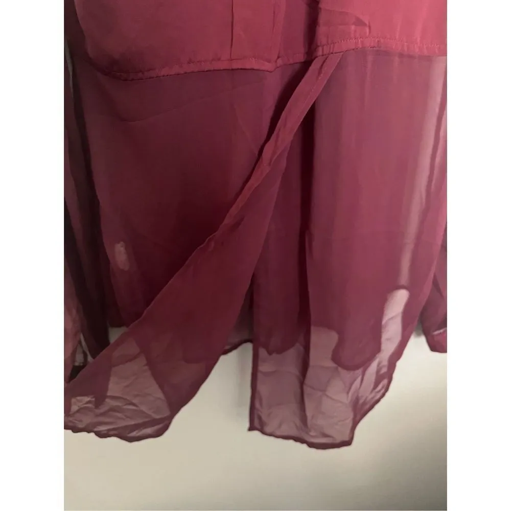 Free People The Best Of Both Worlds Maroon Long Sleeve Button Down Top Size Smal - Image 3