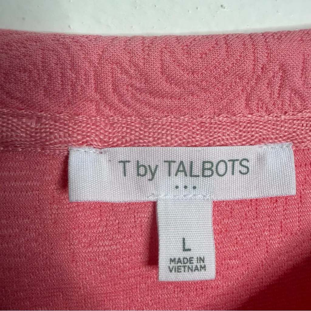 NWOT T By Talbots Pink Floral Jacquard Pattern Pullover Pink Long Sleeves Large - Image 3