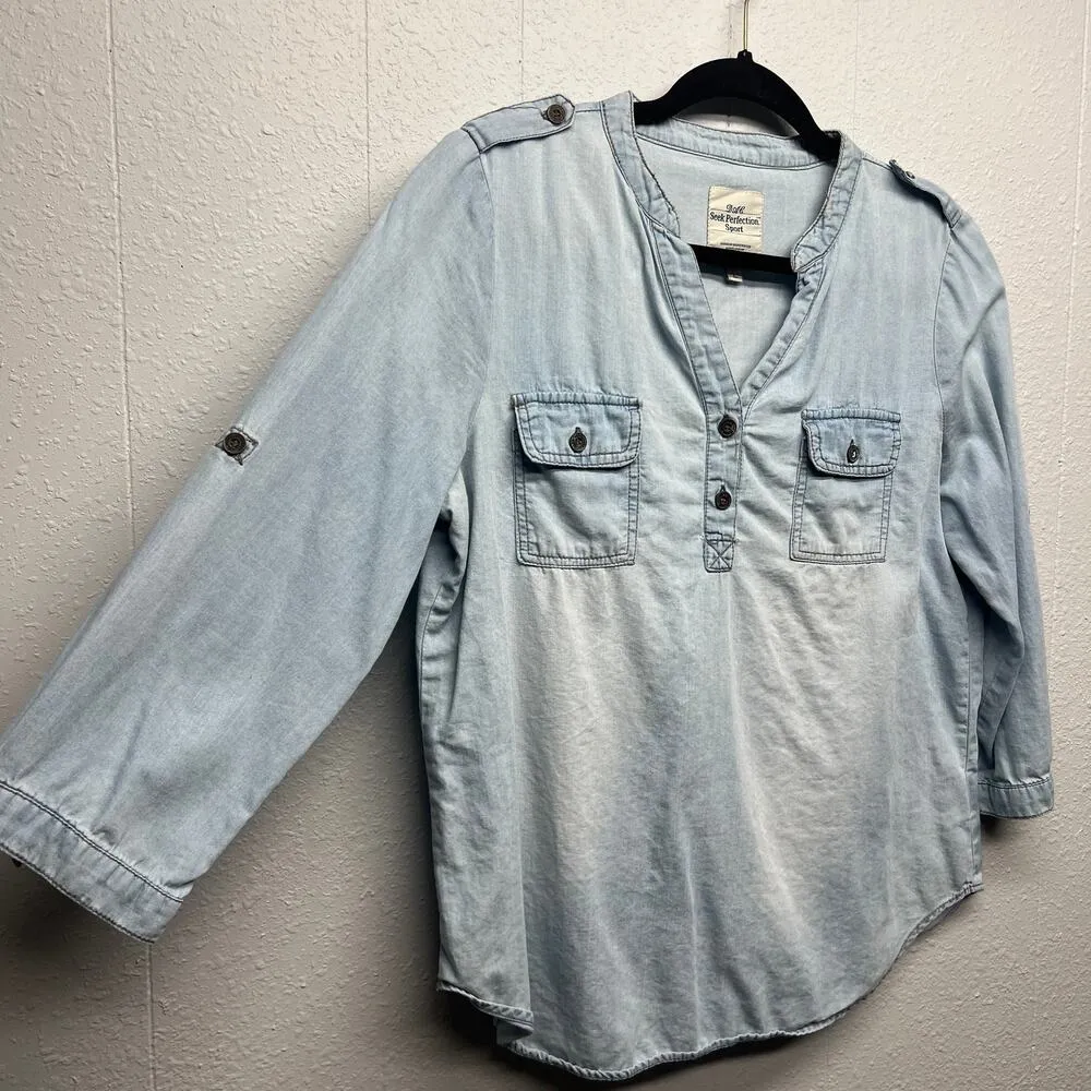 DAL Sun Washed Western Cottagecore Cowgirl Cotton Womens Henley Shirt Size Large - Image 5