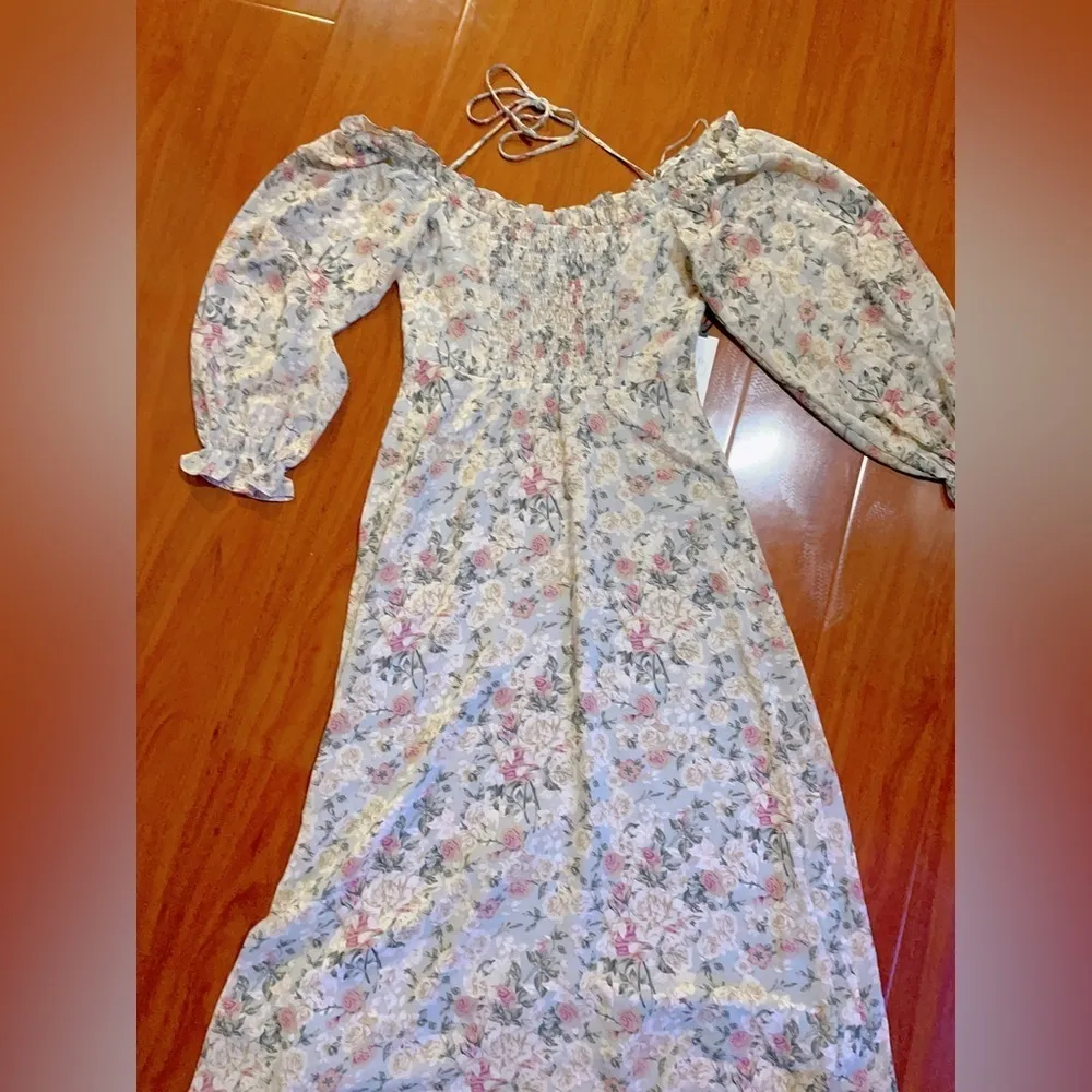 ASTR OFF SHOULDER LONG SLEEVE CINCHED BUST MIDI DRESS Light Gray - Image 4