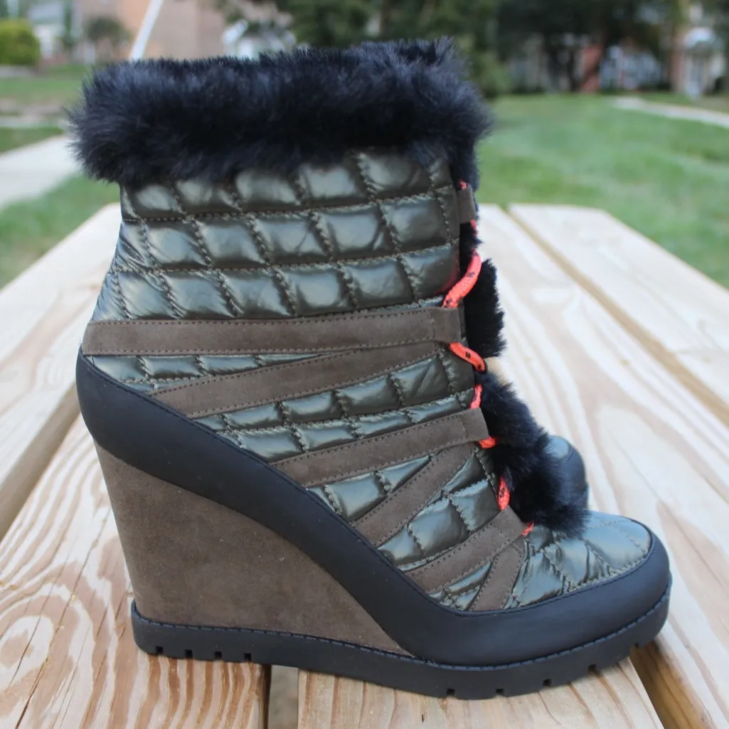 Jessica Simpson Fur Brixel Wedge Bootie - Green Sz 9 - Image 5