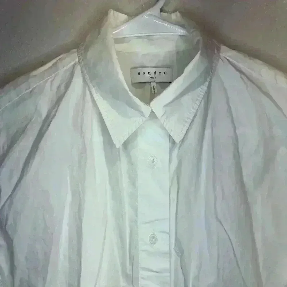 SANDRO Eyelet Trim Tie Front Cotton White Blouse In‎ Ecru - Image 4