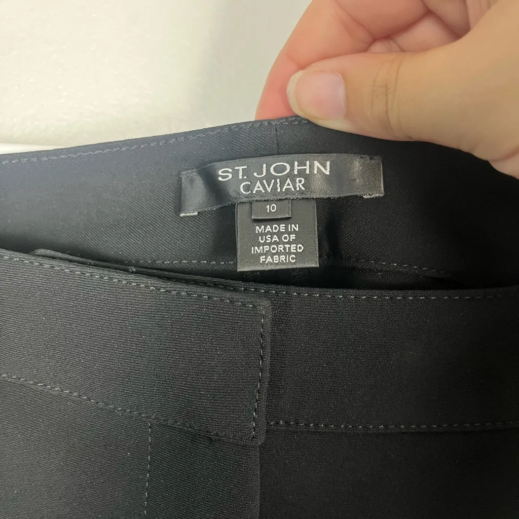 St. John Caviar Diana Crepe Pants Sz 10 Black Straight Leg Dress Career Trousers - Image 4