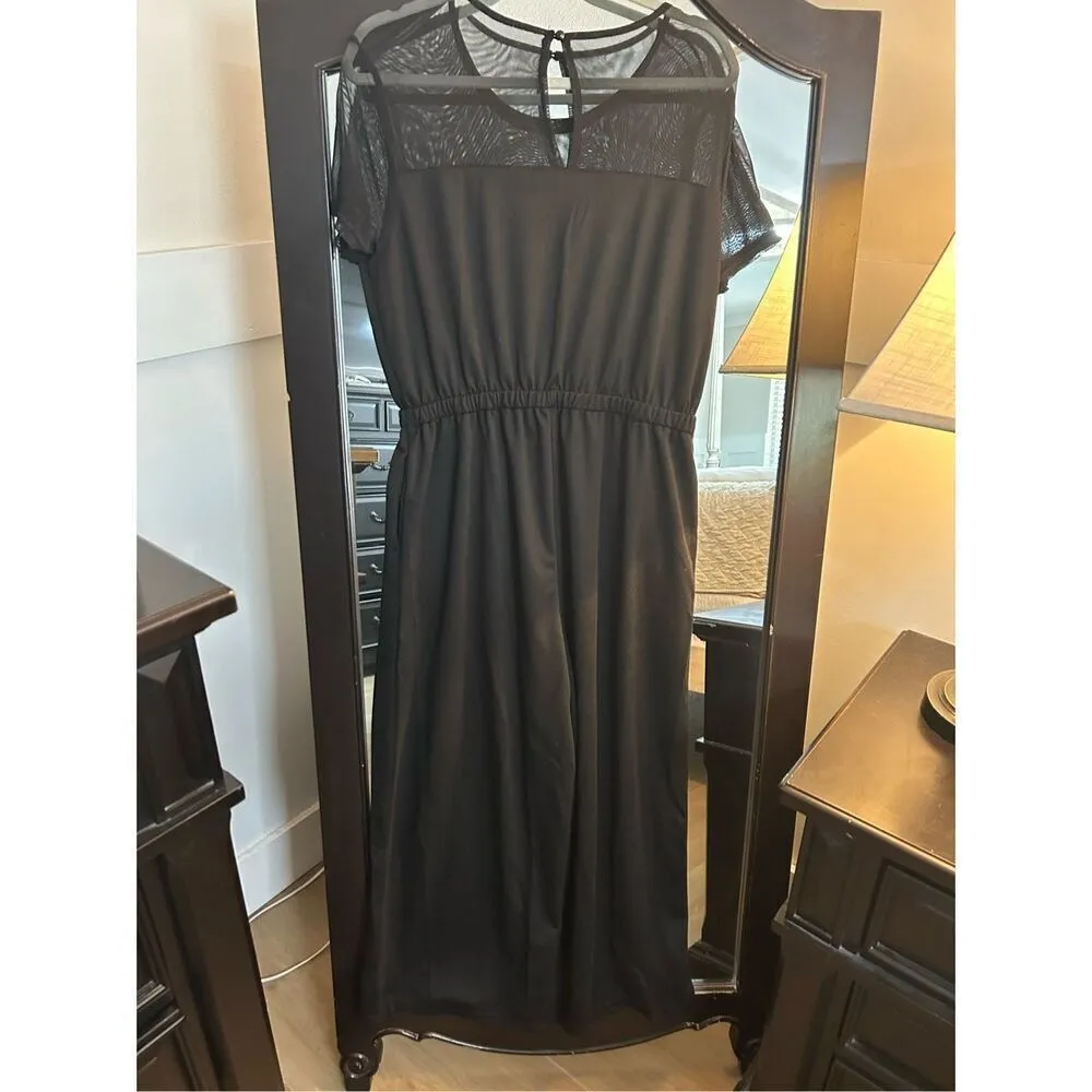 NEW Black Jumpsuit Sheer Chest Detail Short sleeve XL - Image 3
