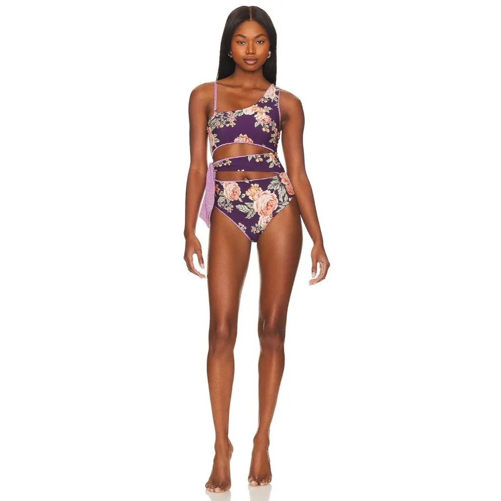 Limited Edition Stunning Reversible One Piece Swimsuit in Purple Floral Medium - Image 2