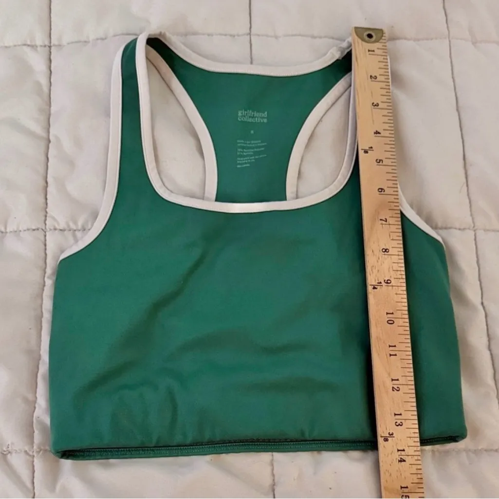 Girlfriend Collective Green Racerback Sports Bra with White Trim Size Small - Image 6